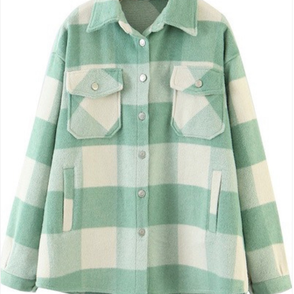 Green and White Plaid Jacket